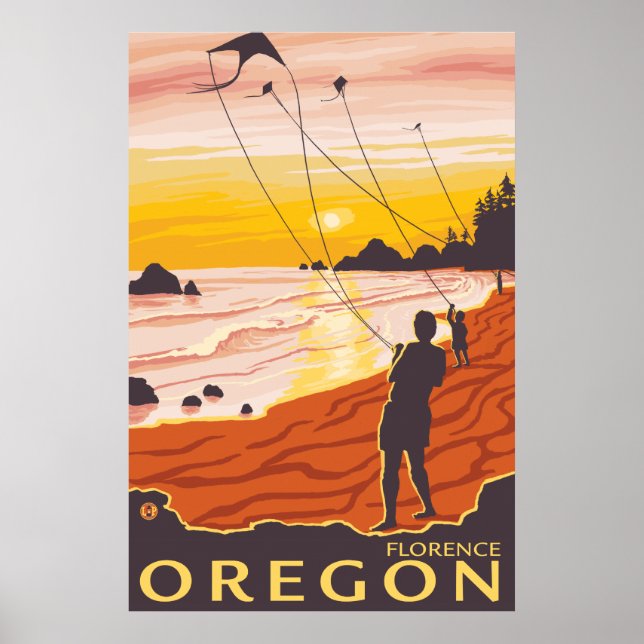 Beach & Kites - Florence, Oregon Poster (Framsidan)