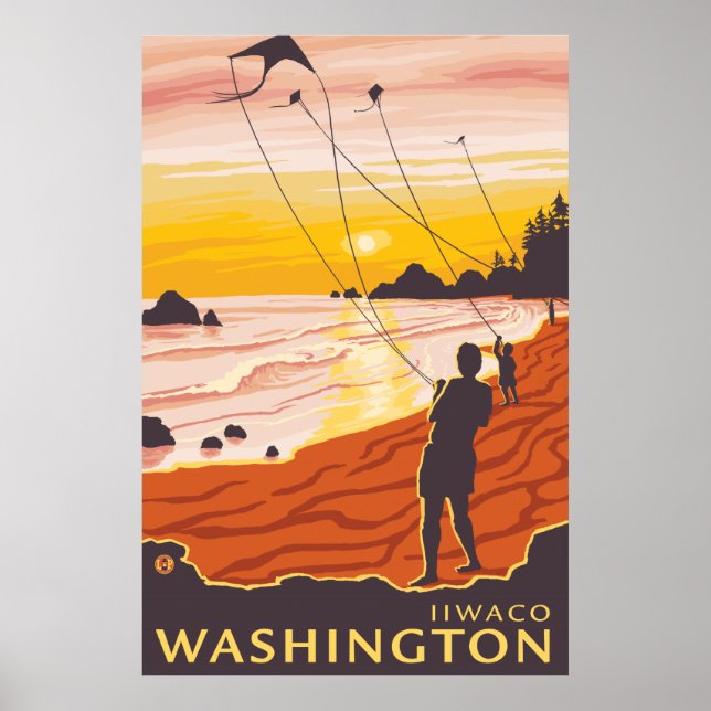 Beach & Kites - Ilwaco, Washington Poster (Framsidan)