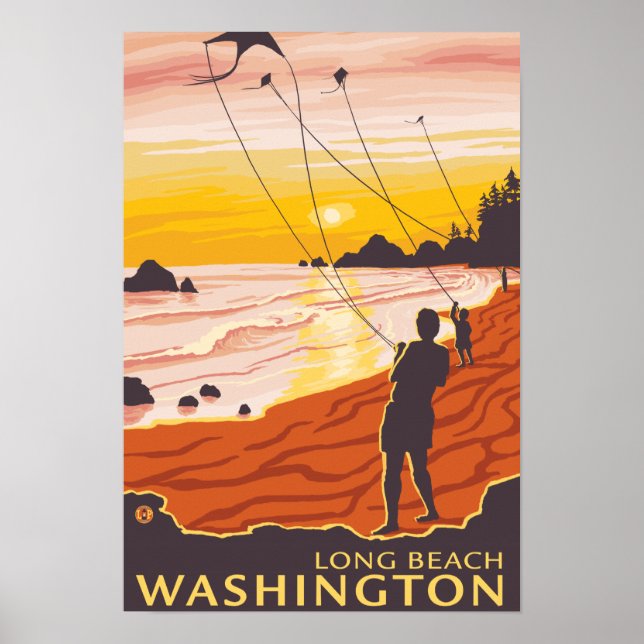 Beach & Kites - Long Beach, Washington Poster (Framsidan)