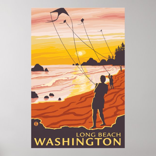Beach & Kites - Long Beach, Washington Poster (Framsidan)