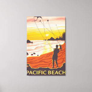 Beach & Kites - Pacific Beach, Washington Canvastryck