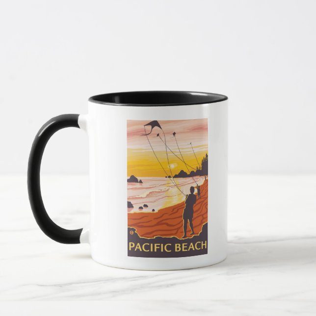 Beach & Kites - Pacific Beach, Washington Mugg (Vänster)