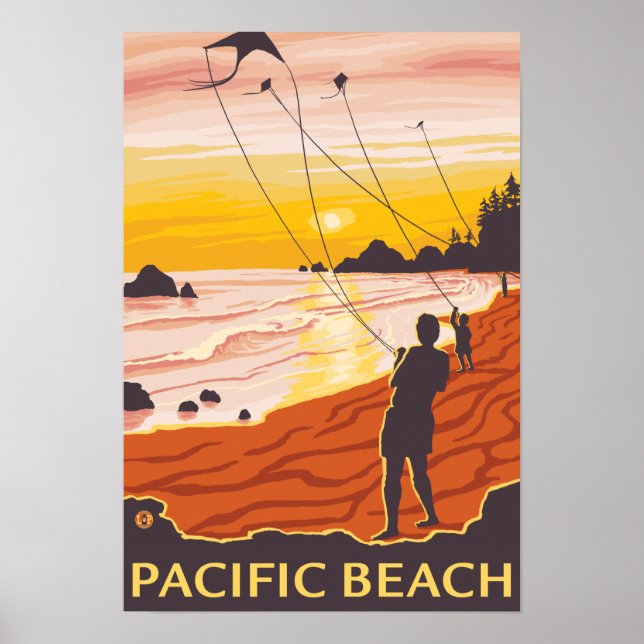 Beach & Kites - Pacific Beach, Washington Poster (Framsidan)