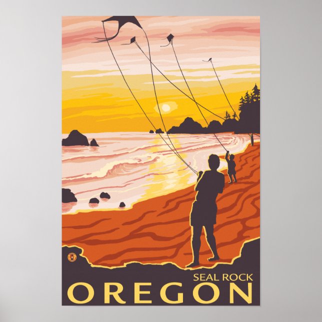 Beach & Kites - Seal Sten, Oregon Poster (Framsidan)