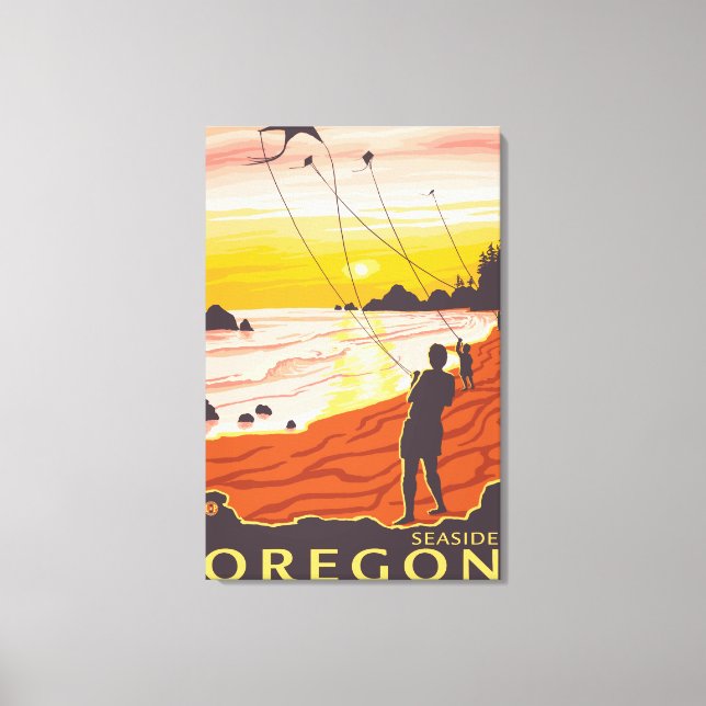 Beach & Kites - Seaside, Oregon Canvastryck (Framsida)