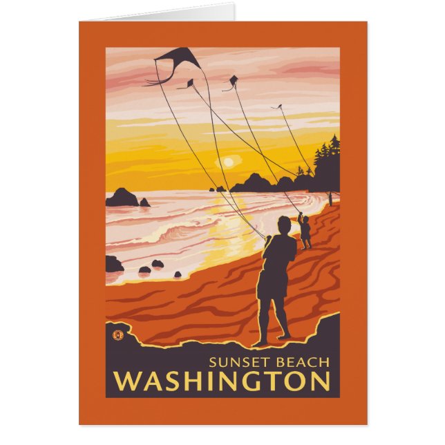 Beach & Kites - Sunset Beach, Washington Hälsningskort (Framsidan)