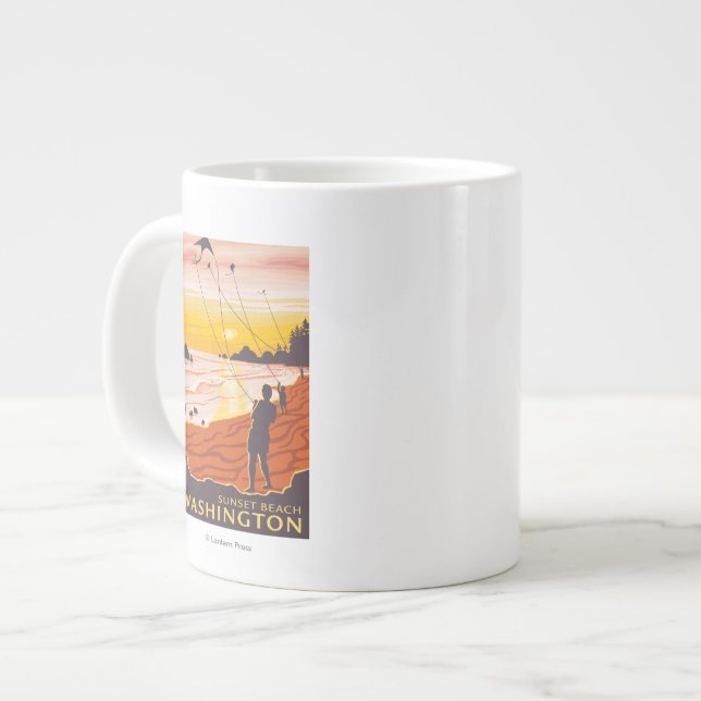 Beach & Kites - Sunset Beach, Washington Jumbo Mugg (Framsida vänster)
