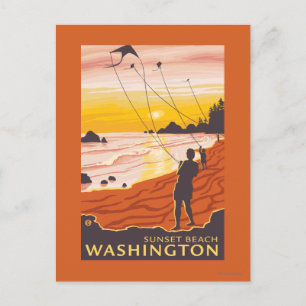 Beach & Kites - Sunset Beach, Washington Vykort