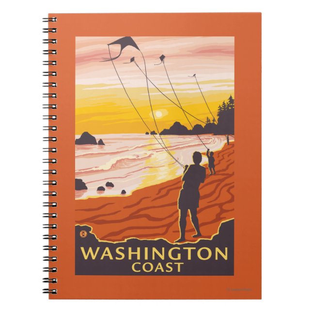 Beach & Kites - Washington Kusten Anteckningsbok Med Spiral (Framsidan)