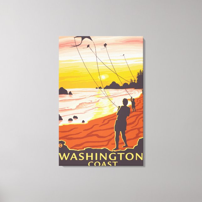 Beach & Kites - Washington Kusten Canvastryck (Framsida)
