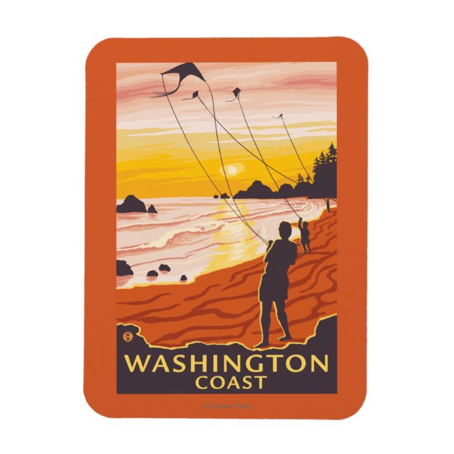 Beach & Kites - Washington Kusten Magnet (Vertikal)