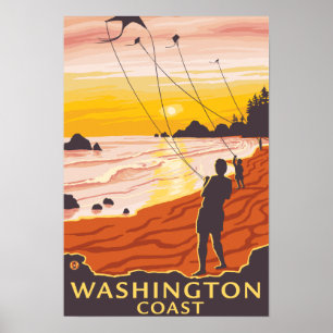 Beach & Kites - Washington Kusten Poster