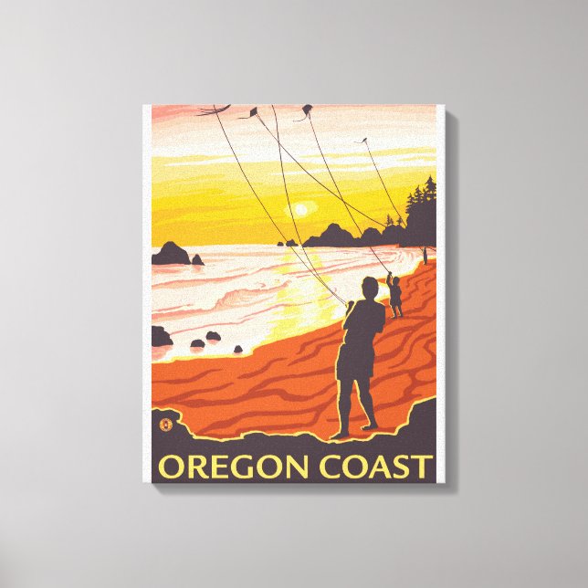 Beach & KitesCoastVintage Travel Poster Canvastryck (Framsida)