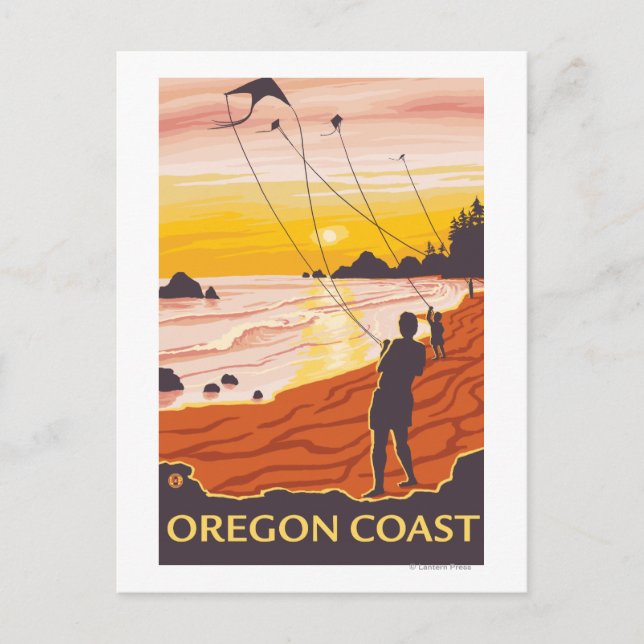 Beach & KitesCoastVintage Travel Poster Vykort (Framsida)