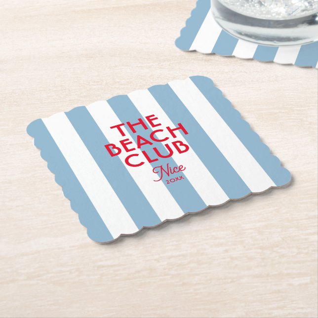 Beach Klubb Fransk Red Blue Cabana Rand Underlägg Papper (Vinklad)