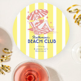 Beach Klubb Gult Cabana Rand Födelsedagsfest Underlägg Papper Rund