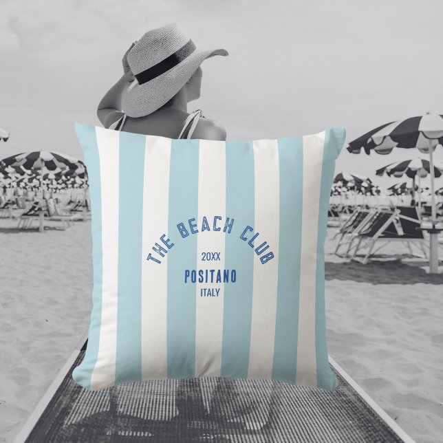 Beach Klubb Vapensköld Blue Cabana Rand Kudde (Skapare uppladdad)