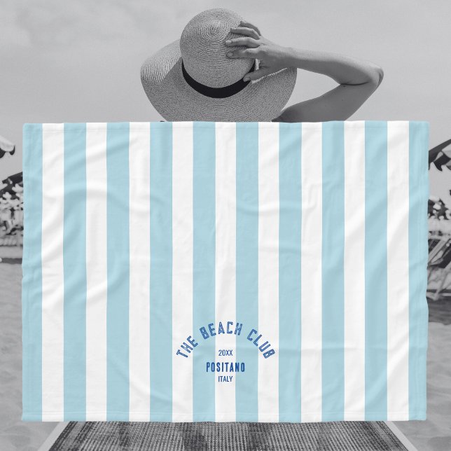 Beach Klubb Vapensköld Blue Cabana Rand Monogram Fleecefilt (Skapare uppladdad)
