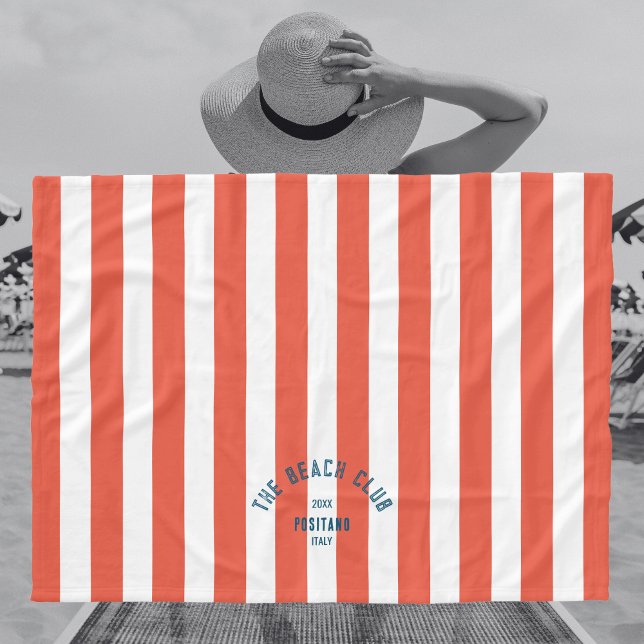 Beach Klubb Vapensköld Orange Red Cabana Rand Fleecefilt (Skapare uppladdad)