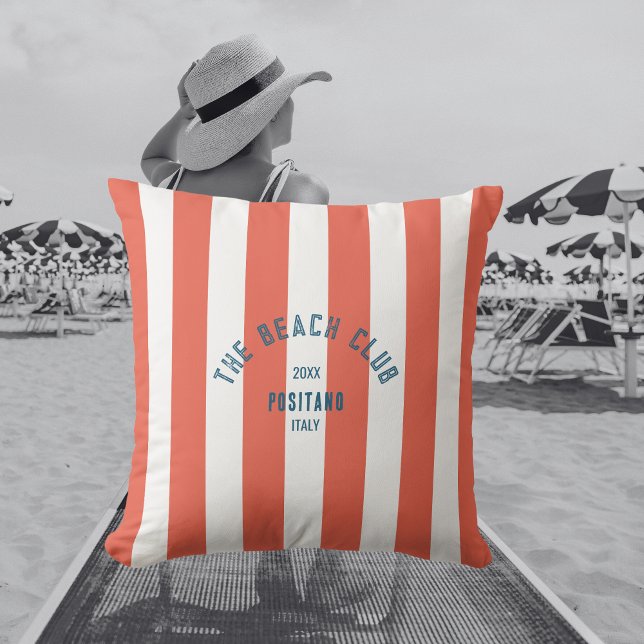 Beach Klubb Vapensköld Orange Red Cabana Rand Kudde (Skapare uppladdad)