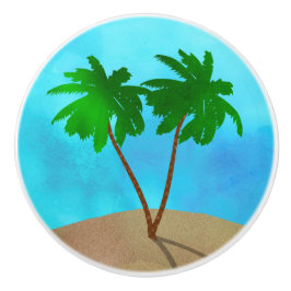 Beach-kollage för vattenfärgen Handflatan Träd Knopp