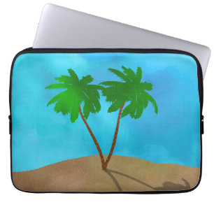 Beach-kollage för vattenfärgen Handflatan Träd Laptop Sleeve