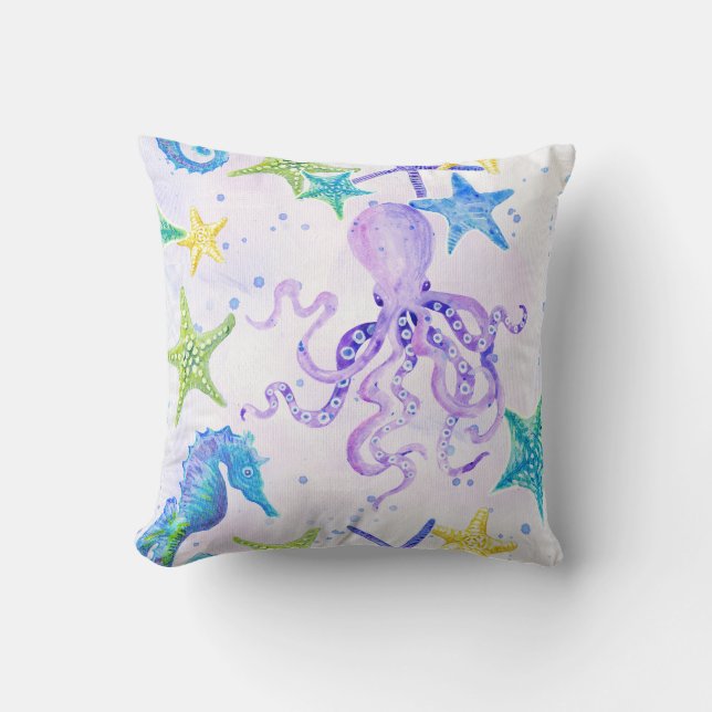 Beach Kuststrand Octopus Seahorse Starfish Kudde (Framsida)