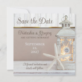 Beach Lantern Starfish Bröllop spara datum Inbjudningar