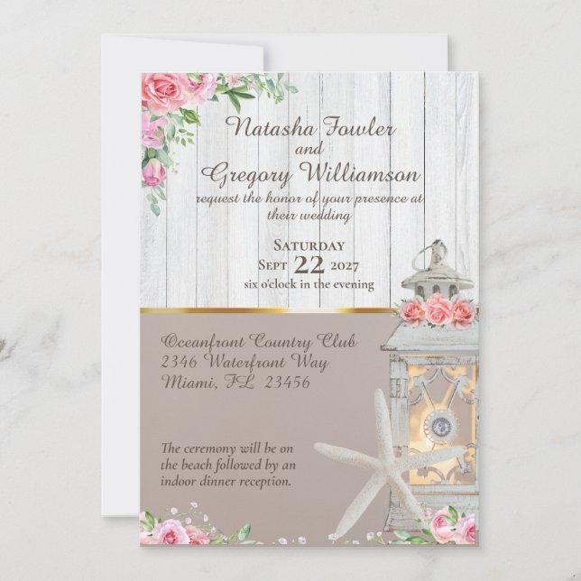 Beach Lantern Starfish Wedding bjudande Inbjudningar (Framsida)