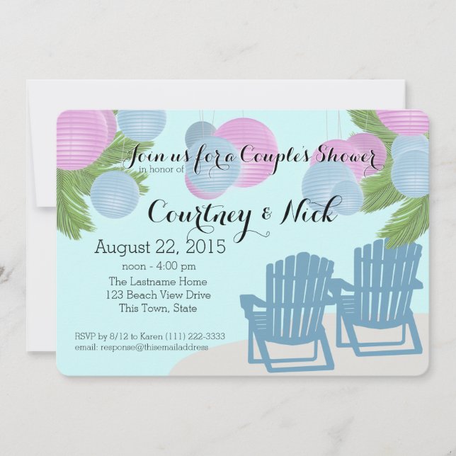 Beach Lanterners Couple Shower Inbjudningar (Framsida)