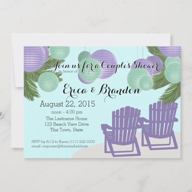 Beach Lanterners Couple Shower Inbjudningar (Framsida)