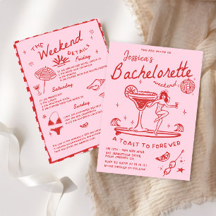 Beach Last Toast Funky Red Bachelorette Helg Inbjudningar