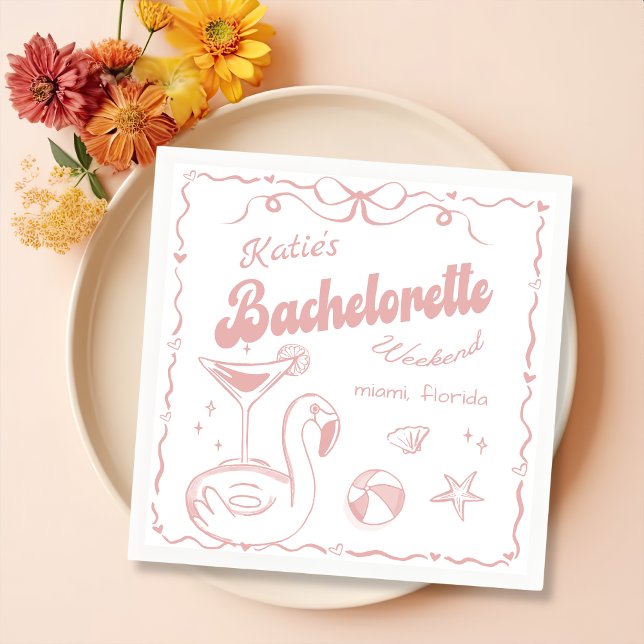 Beach Last Toast Rosa Bachelorette Party Napkins Pappersservett (Skapare uppladdad)
