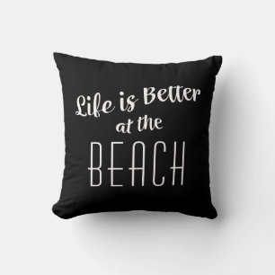 Beach Life är Better Typography Nautical Black Rol Kudde