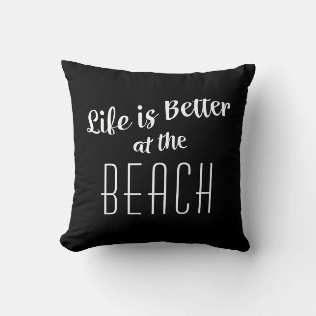 Beach Life är Better Typography Nautical Black Rol Kudde (Framsida)