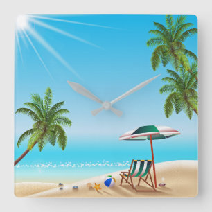 BEACH LIFE. BEACH BOLL OCH SOL UMBRELLA FYRKANTIG KLOCKA