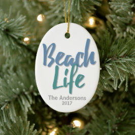 Beach Life Blue och Teal Julgransprydnad Keramik