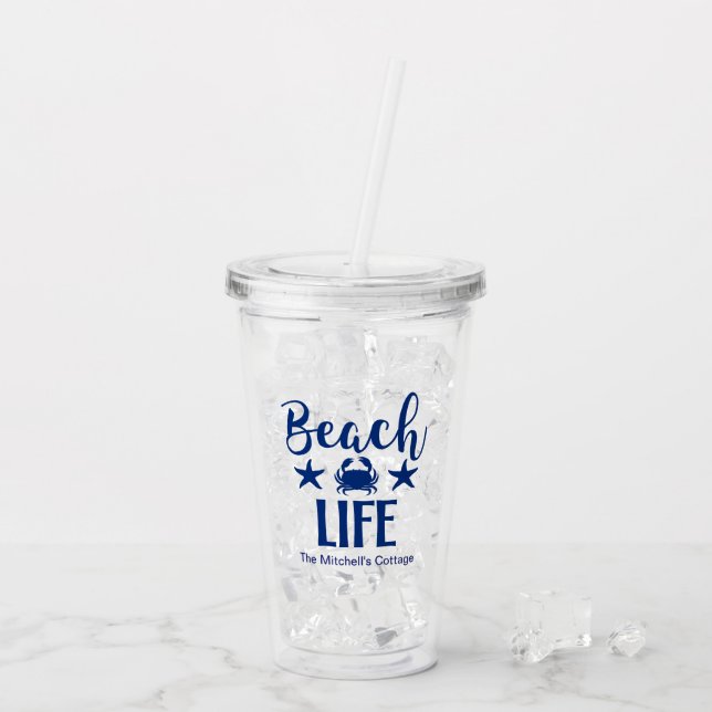 Beach Life-citat Nautical Coastal Summer Blue Take Away Mugg (Baksida Ice)