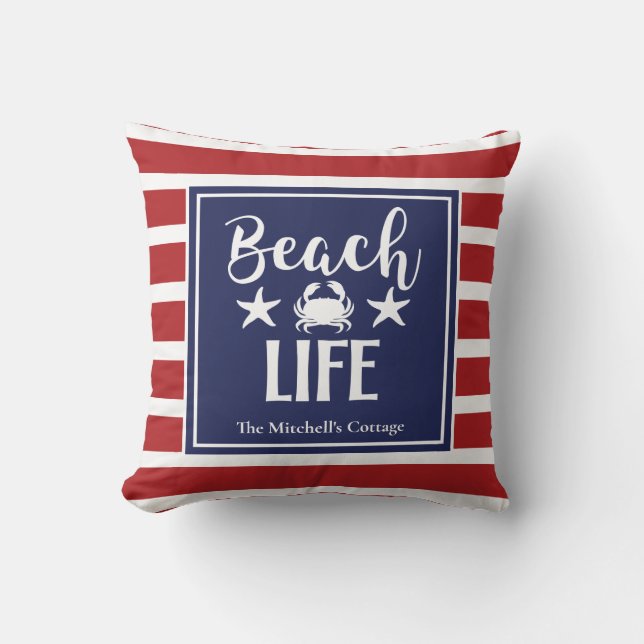 Beach Life Crab Starfish Coastal Chic Nautical Kudde (Framsida)