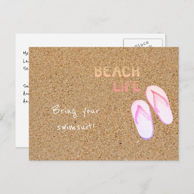 Beach Life Flinflip flops i Sand-Anpassadet Vykort (Fram/baksida)