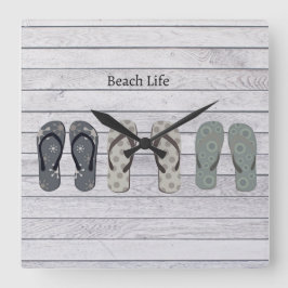 Beach Life, flinflip flops på sjöpromenad Fyrkantig Klocka