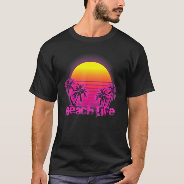 Beach Life Islands Electro Retro Sunset Kärlek Cal T Shirt (Framsida)