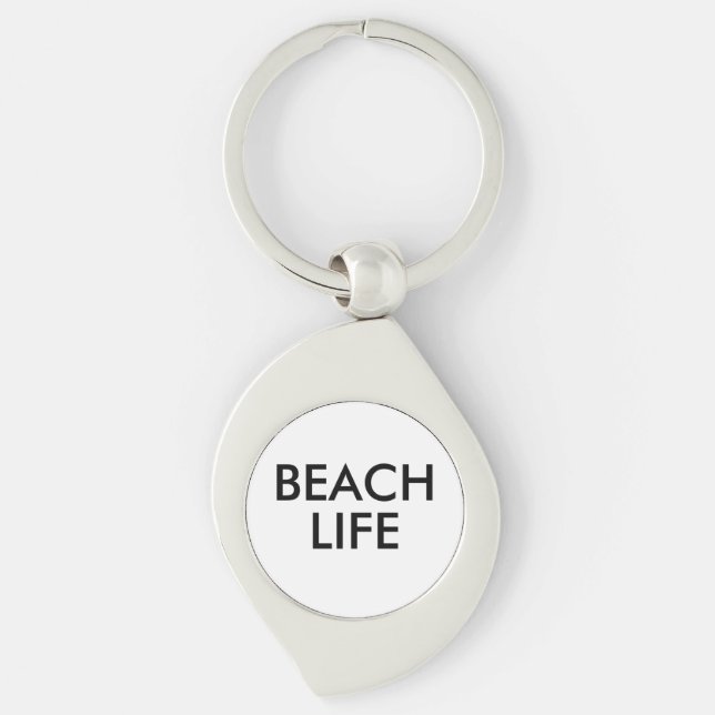 Beach Life Lifeguard Gift Swirl Silverfärgad Nyckelring (Framsidan)