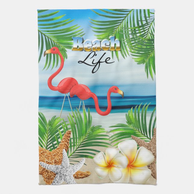 Beach Life med Rosa Flamingos Kökshandduk (Vertikal)