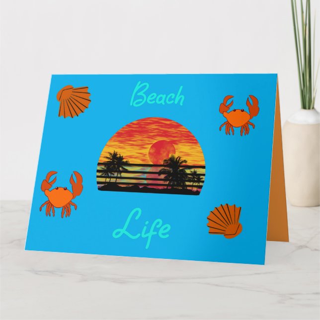 Beach life Ocean palm trees sun sea shells crabs Kort (Framsida)
