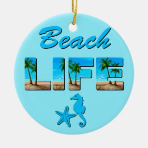 Beach Life Ord Art med Sand och Handflatan Träd Julgransprydnad Keramik