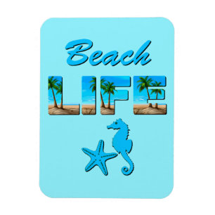 Beach Life Ord Art med Sand och Handflatan Träd Magnet