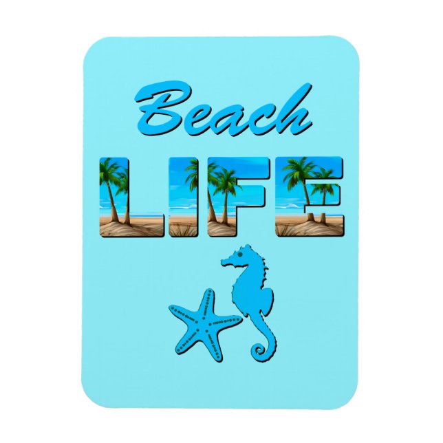 Beach Life Ord Art med Sand och Handflatan Träd Magnet (Vertikal)