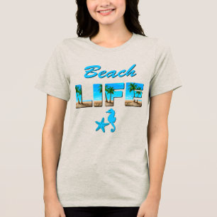 Beach Life Ord Art med Sand och Handflatan Träd T Shirt