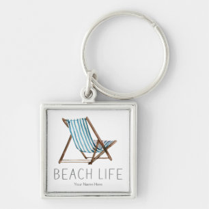 Beach Life Quote Nautical Beach Sommarordförande Fyrkantig Silverfärgad Nyckelring
